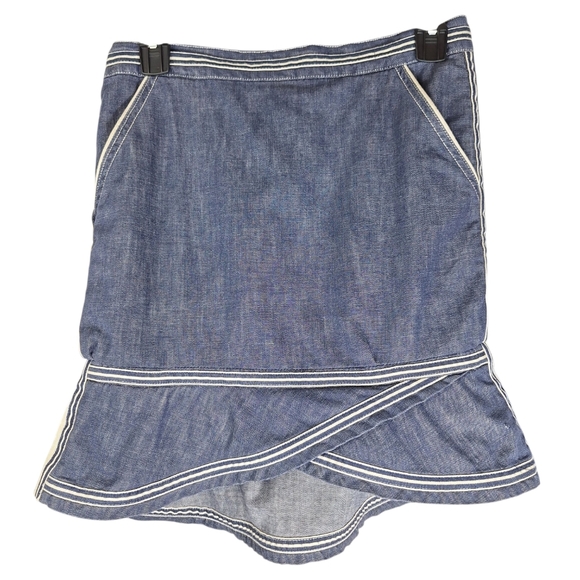 Marc Jacobs Denim Mini Skirt Womens 2 Ruffles Striped *FLAWS* Sailor 100% Cotton - Picture 1 of 8
